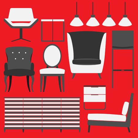 Retro Furniture and Home Accessories.のイラスト素材