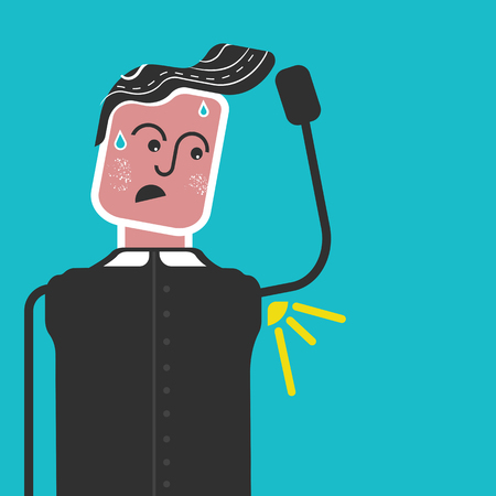 Sweaty man. Sweaty armpits and bad smell. Funny flat vector style.のイラスト素材