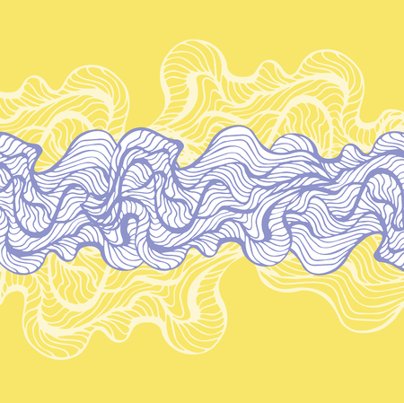 Marine waves on a white background. Water Wave abstract design. Violet lines on the yellow background. Hand drawn print. Cosmetics Surf Sport concept. Aqua backdropのイラスト素材