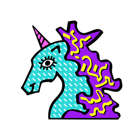 Vector illustration of head of magic unicorn. Unicorn for invitation card, ticket, branding, label. Unicorn for logotype hand drawn vector line illustration, kids book, greeting card.Unicorn Pop Artのイラスト素材
