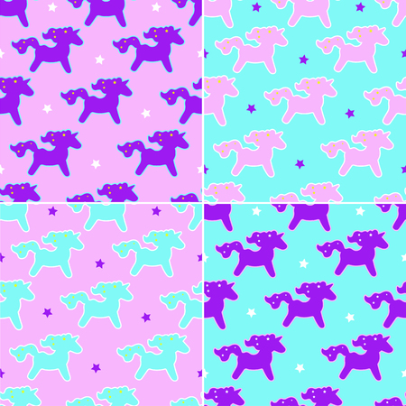 Unicorn seamless pattern on pink and blue background with stars.のイラスト素材