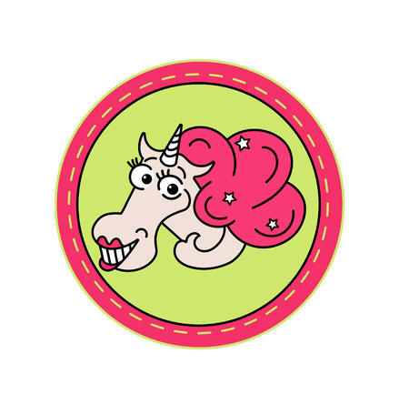 Unicorn in pink circle on a green background.のイラスト素材