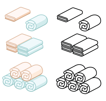 Set of towel vector illustration. Folded towels in a flat cartoon. Soft color towel. line towel.Towel roll for spa, kitchen, bath and othersのイラスト素材