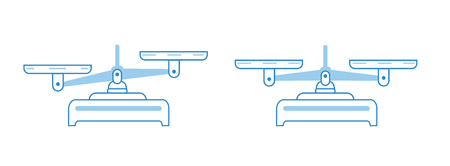 Balance scale icon set. Bowls of scales in balance, an imbalance of scales. Vector symbol illustration. Blue lines flat vector design.Precisionのイラスト素材