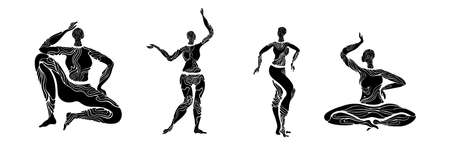African woman dancing.Black woman vector body.Tribe decor art.Africa fashion.Ethnic diversity women.body positive beauty.Stylizedのイラスト素材