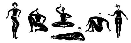 African woman dancing.Black woman vector body.Tribe decor art.Africa fashion.Ethnic diversity women.body positive beauty.のイラスト素材