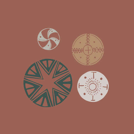 African tribal element.Wall decor traditional minimal trendy plate.Ethnic poster vector.Round shape ornament.Boho fashion vector.Nude hand drawn print.のイラスト素材