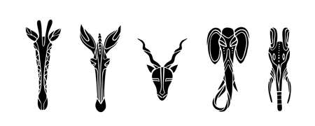 African tribal mask.Ornament decoration design. Ritual culture abstract face. Animal safari vector totem.Ethnic element. Africa decor head.Boho fashion.のイラスト素材