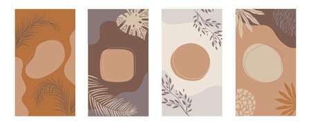 african background.Vector Set of abstract posters in minimalistic style.plants, shapes and landscape. Collection of contemporary art.tribal boho.decoration bubble templateのイラスト素材