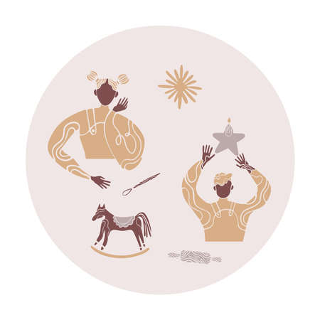 Pottery making.Hand made studio ceramic poster.decoration for wall.print background.hobby handcraft master.work shop event. Potter's wheel and clay.children craft for christmas.のイラスト素材