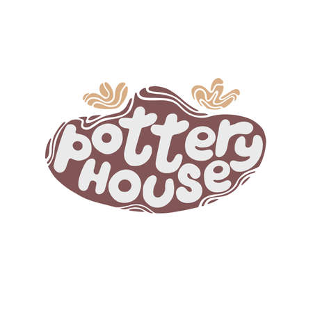 Hand drawn lettering for pottery house shop.Decoration speech bubble.Expression for wall and t-shirt. doodle emblem isolated.gentle color.Hobby decorative symbol sticker.のイラスト素材