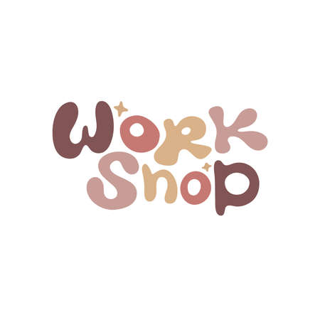 Hand drawn lettering for pottery school.Decoration speech bubble.Expression for wall and t-shirt.doodle emblem isolated.gentle color.Hobby decorative symbol sticker.work shopのイラスト素材