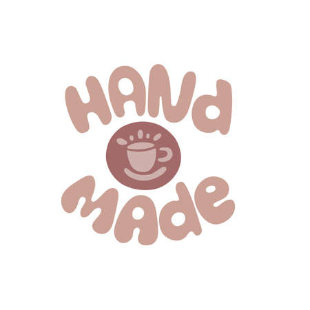 Hand-drawn lettering for pottery school.Decoration speech bubble.Expression for wall and t-shirt.doodle emblem isolated.gentle color. Hobby decorative symbol sticker.hand made cupのイラスト素材