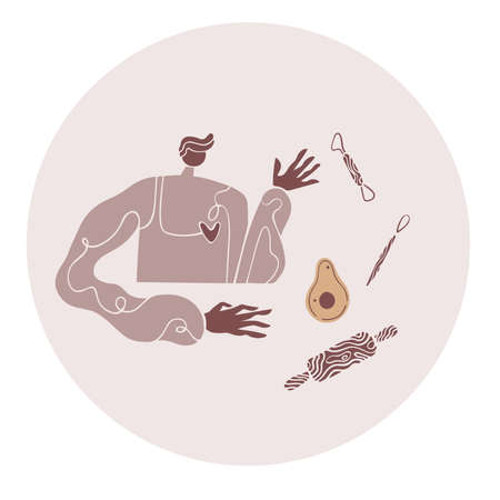 Pottery making.Hand made studio ceramic poster.decoration for wall.print background.hobby handcraft master.work shop event. Potter's wheel and clay.in love with avocado plateのイラスト素材