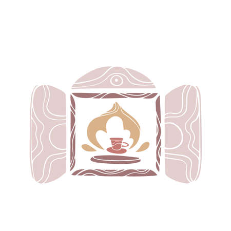 Pottery making.Hand made studio ceramic poster.decoration for wall.print background.hobby handcraft master.work shop event. Potter's wheel and clay.bake with fire high temperatureのイラスト素材