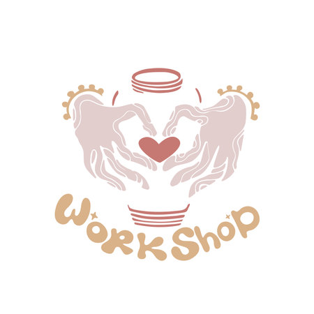 Pottery making.Hand made studio ceramic poster.decoration for wall.print background.hobby handcraft master.work shop event. Potter's wheel and clay.heart and loveのイラスト素材