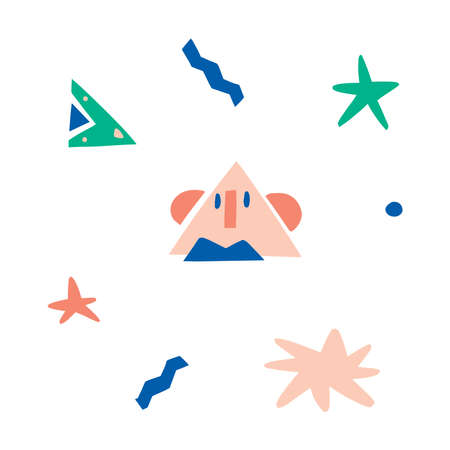 Hand drawn various shapes and doodle objects. Abstract contemporary modern trendy vector illustration.Background star isolated on white.Funny character template for web.simple colorのイラスト素材