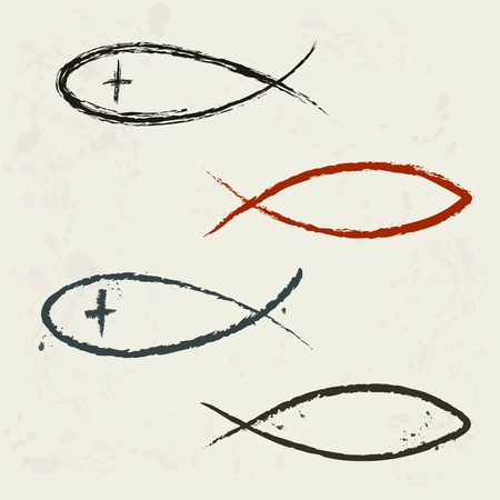 Christian symbol fish, hand drawn のイラスト素材