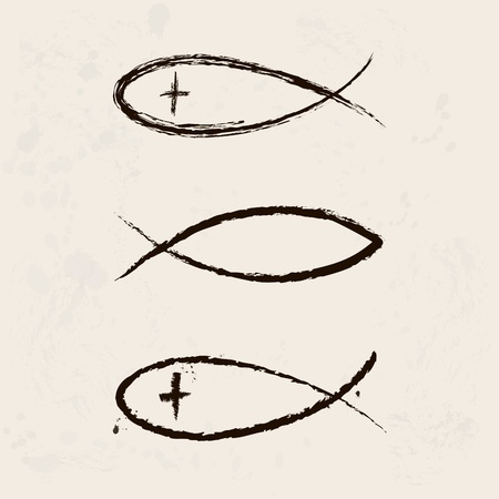 Christian symbol fish, hand drawn のイラスト素材