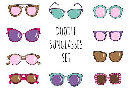 Doodle hand drawn sunglasses set. summer illustration.のイラスト素材