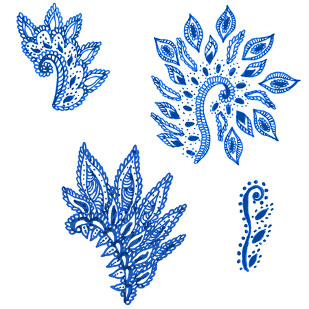 Vector hand drawn ethnic ornament, watercolor highly-detailed elements set for your design.のイラスト素材