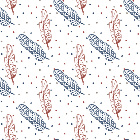 Hand drawn birds and feathers vector seamless pattern. Textile and wrapping surface design template. Print for home textile.のイラスト素材