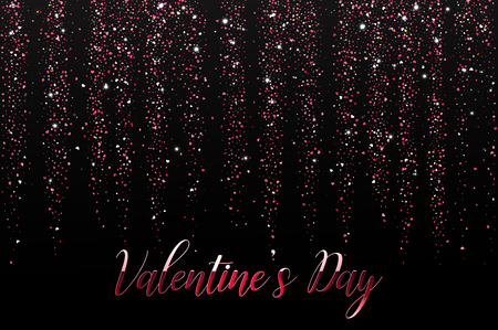 Valentine's Day glittering falling hearts background. Sparkling pink vector greeting card or banner template.のイラスト素材