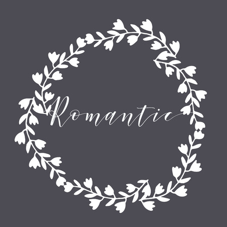 Floral Frame or Monogram Hand Drawn Element. Doodle Branches Border Illustration for Wedding Invitations, Greeting Card or Restaurant Menu. Hipster Hand Made Logo Design Template.のイラスト素材