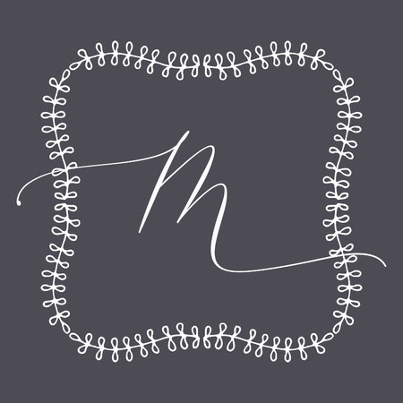 Floral Frame or Monogram Hand Drawn Element. Doodle Branches Border Illustration for Wedding Invitations, Greeting Card or Restaurant Menu. Hipster Hand Made Logo Design Template.のイラスト素材