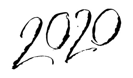 2020 Calligraphic Signs. Hand Lettering Happy New Year Vector Design. Grunge Text for Greeting Card.のイラスト素材