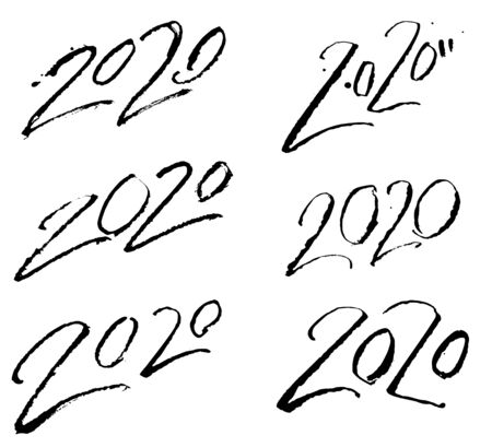 2020 Calligraphic Signs. Hand Lettering Happy New Year Vector Design. Grunge Text for Greeting Card.のイラスト素材