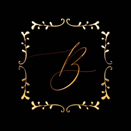 Floral Frame or Monogram Hand Drawn Element. Doodle Branches Border Illustration for Wedding Invitations, Greeting Card or Restaurant Menu. Hipster Hand Made  Design Template.のイラスト素材