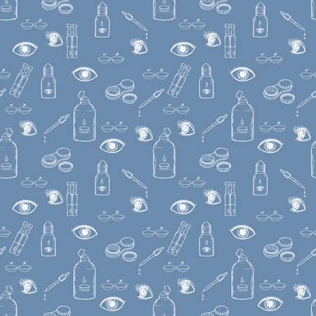 Contact lenses health care vector illustration. Ophthalmology cartoon icons set.のイラスト素材