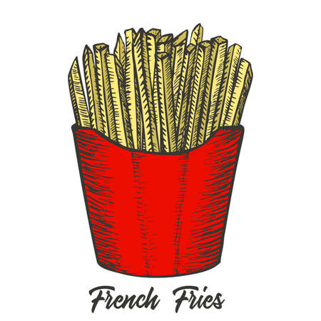 French fries hand drawn sketch illustration. Vector detailed fast food icon.のイラスト素材