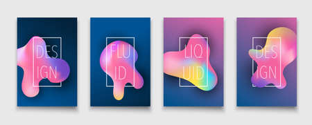 Liquid shapes and fluid neon gradients brochure design template. Vector colorful trendy leaflets...