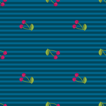 Fresh Cherry Hand drawn Seamless Pattern design. Red Cherry Berry creative surface texture for textile, wrapping paper and wallpapers.の写真素材