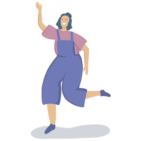 Happy woman character with victory sign. Proud female character with teeth smile. Trendy vector flat personage.のイラスト素材