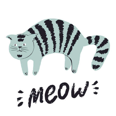 Cute funny hand drawn cat print. Kids and baby fashion design. Doodle cat character. Fluffy pet.のイラスト素材