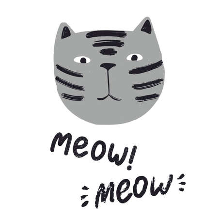 Cute funny hand drawn cat print. Kids and baby fashion design. Doodle cat character. Fluffy pet.のイラスト素材