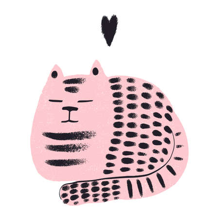 Cute funny hand drawn cat print. Kids and baby fashion design. Doodle cat character. Fluffy pet.のイラスト素材