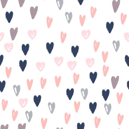 Doodle hearts hand drawn seamless pattern. Modern background texture for wrapping paper, textile...