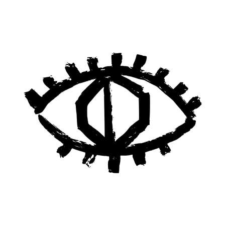 Doodle Eyes hand drawn set. Mystic Symbols Boho collection. Evil Eye, Crescent moon and crystals art.のイラスト素材