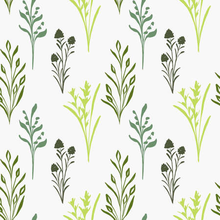 Doodle herbs and plants seamless pattern. Organic textile and wrapping paper background. Seamless texture with nature elements.のイラスト素材