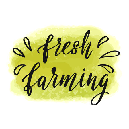 Vector eco and organic food restaurant badge or sign. Fresh farm product menu template. Hand drawn lettering sign for locally grown vegetarian food market.のイラスト素材