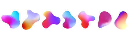 Gradient abstract fluid shapes. Set isolated liquid elements for holographic design. Vector isolated vivid color elements.のイラスト素材