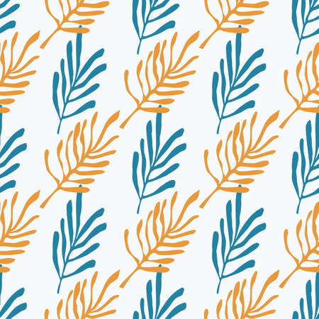 Seamless pattern for textile and wallpapers with naive hand drawn doodle leaves. Matisse style organic elements.のイラスト素材