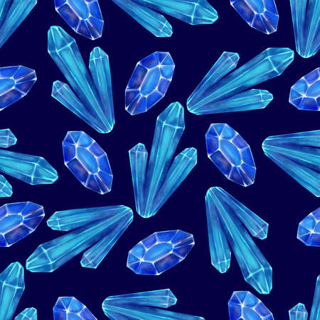 Beautiful magic crystals seamless pattern. Colorful hand drawn watercolor surface pattern for textile, wrapping and other.の写真素材