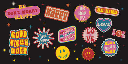 1990s Patches and Stickers. 90s Retro Minimalist abstract badges and geometric design elements.のイラスト素材