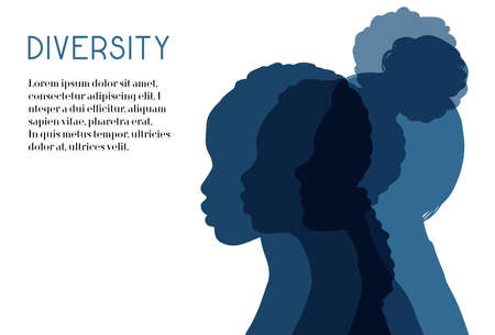 Diversity multiethnic people. Group of people silhouettes with different culture and racial diversity. Multicultural abstract people background.のイラスト素材