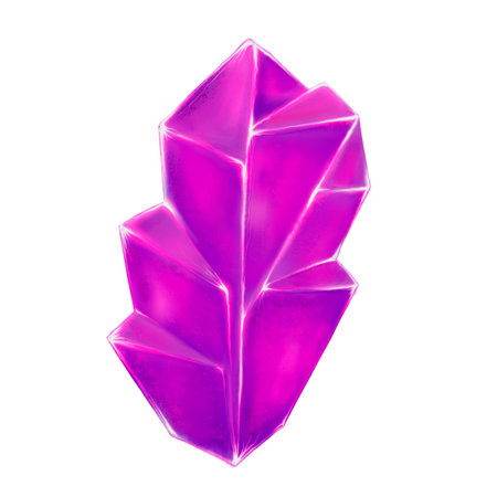 Bright Sparkly Gemstone or Crystal Art isolated on white. Celestial and magic, boho 2d illustration. Shiny mystical diamond.の写真素材